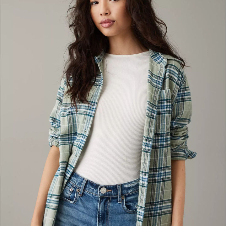 Autumn And Winter Long Sleeve Loose Plaid Shirt