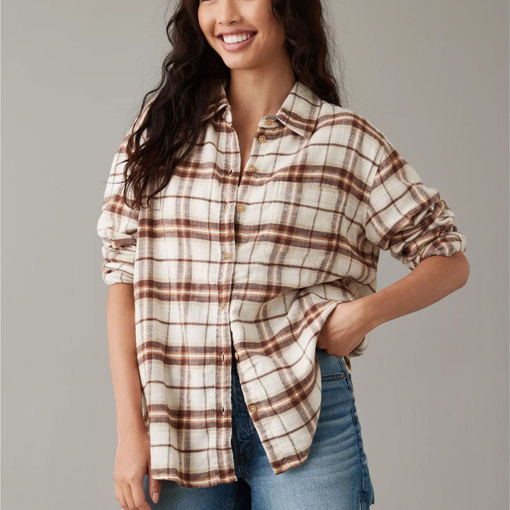 Autumn And Winter Long Sleeve Loose Plaid Shirt