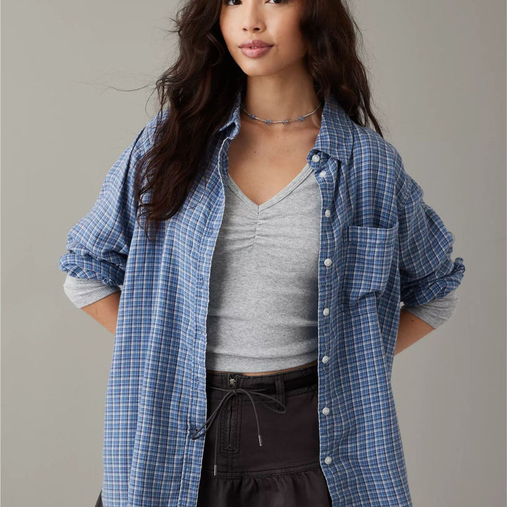 Autumn And Winter Long Sleeve Loose Plaid Shirt